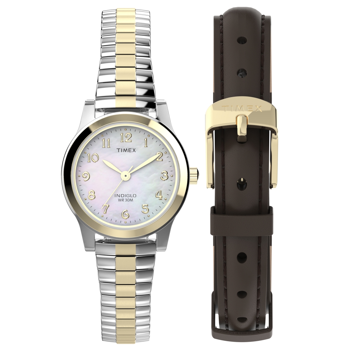 Picture of Timex TWG063400JT 25 mm Womens Essex Avenue Watch - Two-Tone Expansion Band Mother of Pearl Dial Two-Tone Case
