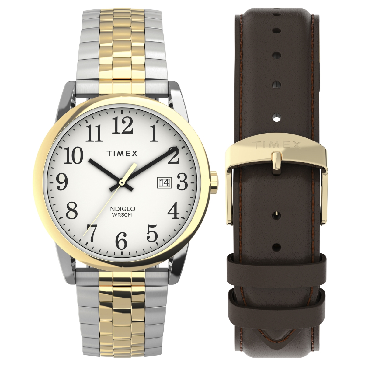 Picture of Timex TWG063100JT 38 mm Mens Easy Reader Classic Watch - Two-Tone Expansion Band White Dial Two-Tone Case