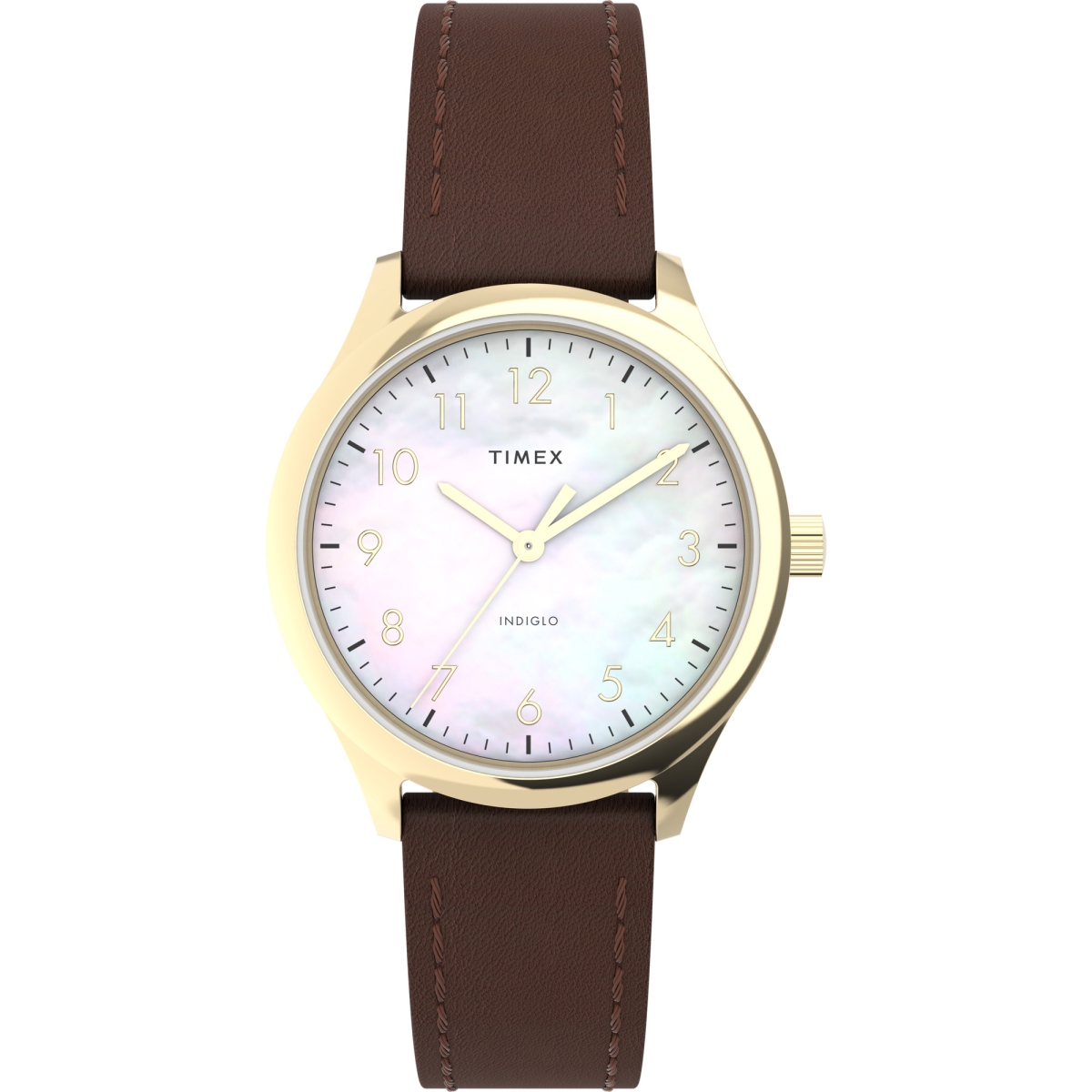 Picture of Timex TW2W157009J 32 mm Womens Modern Easy Reader Watch - Brown Strap Mother of Pearl Dial Gold-Tone Case