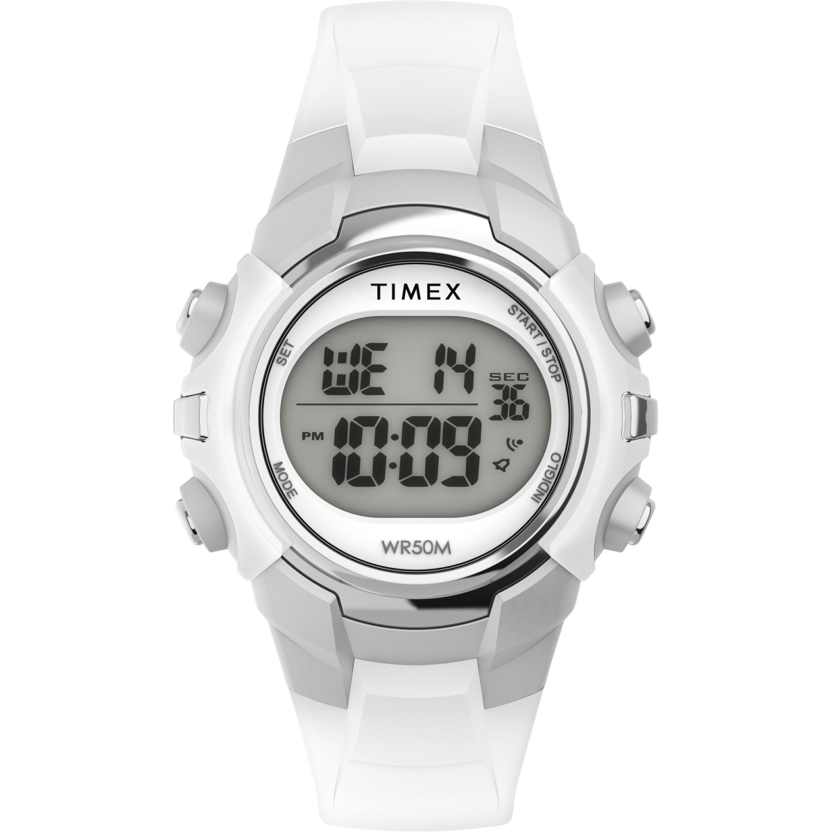 TW5M615009J Unisex Digital 33 mm Watch - White Strap, Digital Dial & Silver-Tone Case