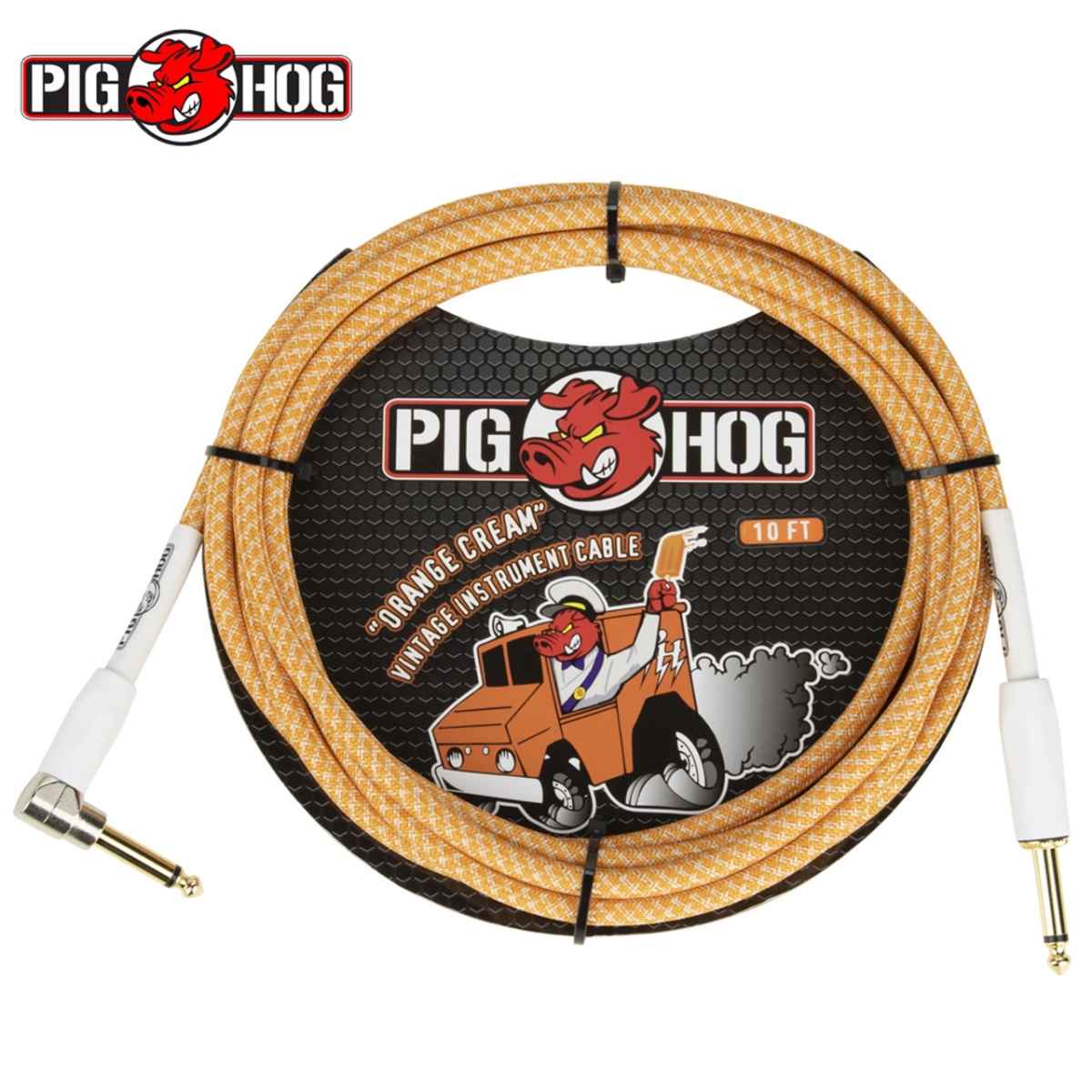 Pig Hog PCH102OCR 10 ft. 0.25 in. Right Angle Instrument Cable - Orange Creme