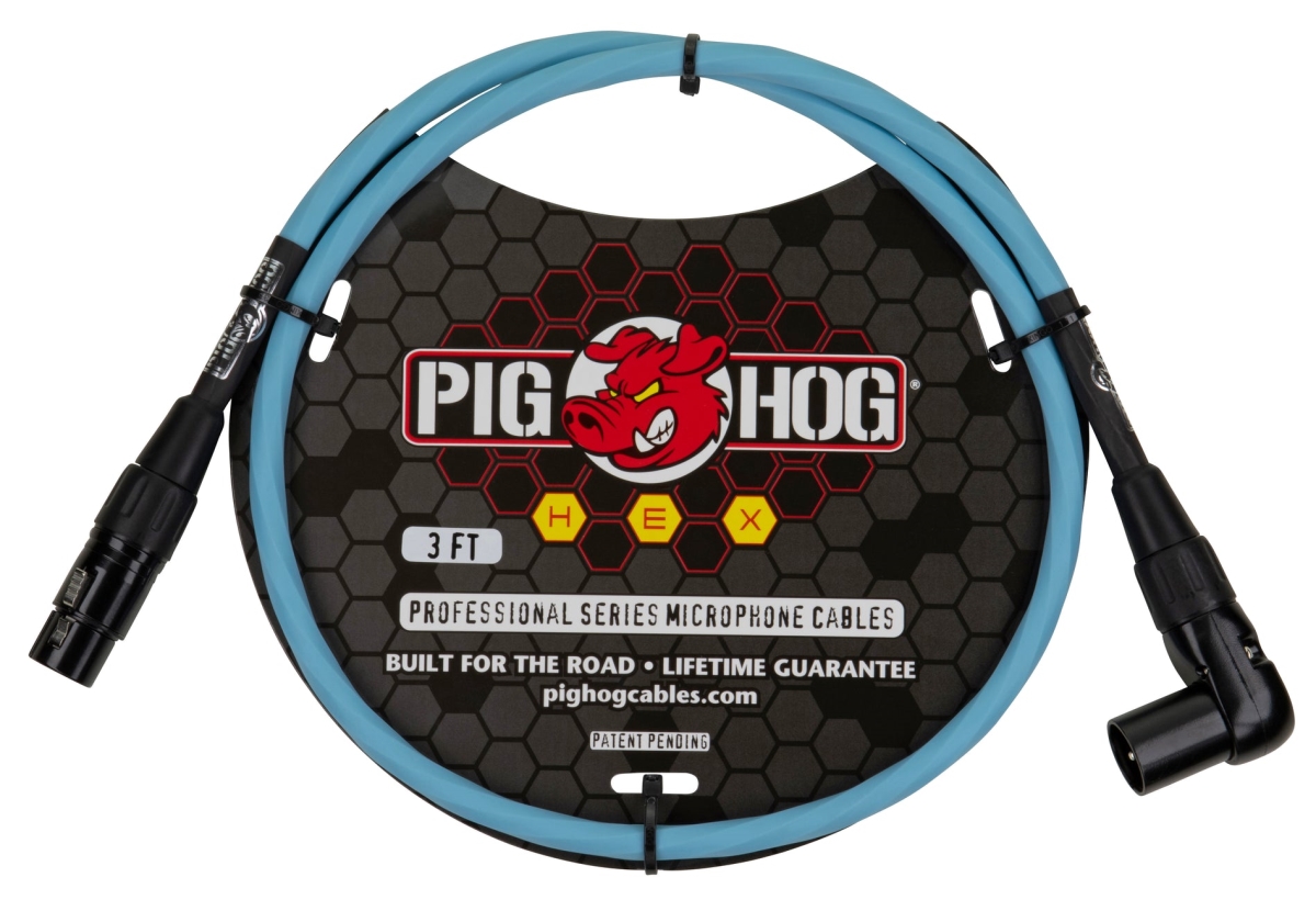 Pig Hog PHMH3DBR 3 ft. XLR to Right Angle XLR Mic Cable, Daphne Blue