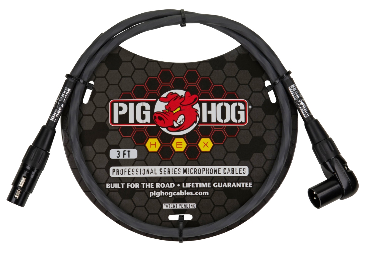 Pig Hog PHMH3GRR 3 ft. XLR to Right Angle XLR Mic Cable, Grey