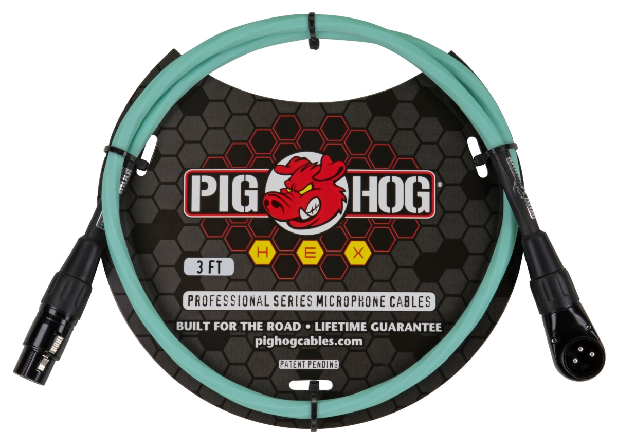 Pig Hog PHMH3SGR 3 ft. XLR to Right Angle XLR Mic Cable, Seafoam Green