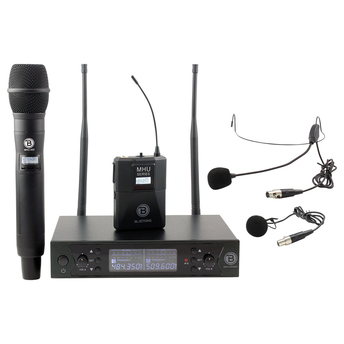 Blast King MHU402MHL Dual UHF Combo Handheld Headset Wireless Microphone System