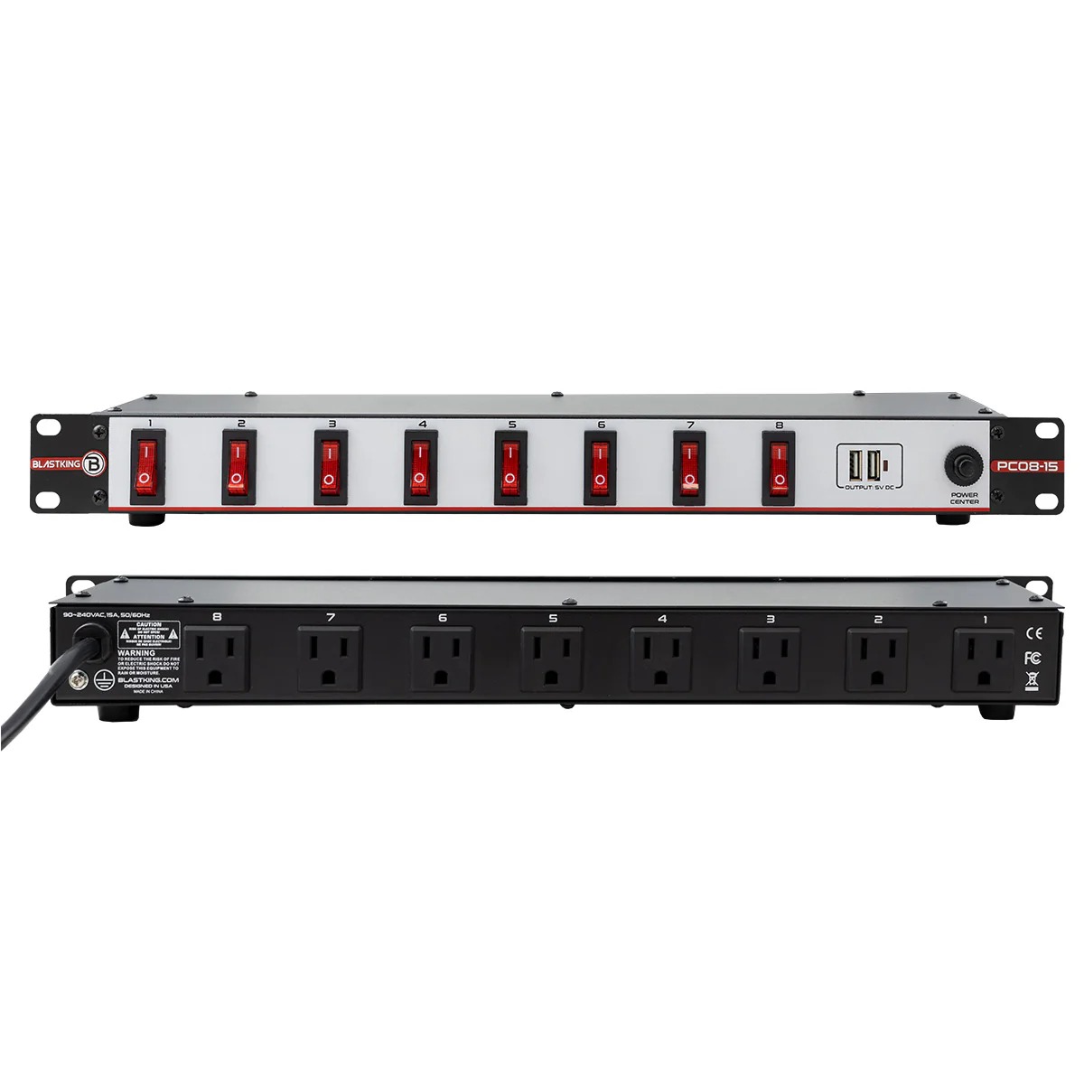 PC08-15 19 in. Rack Power Center 8 Outlets & 2 USB Ports
