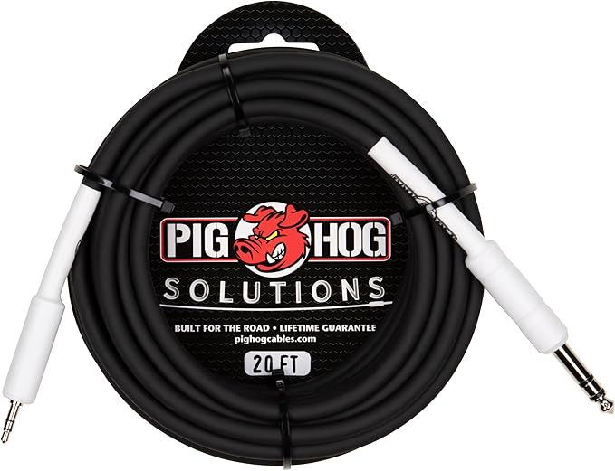 Pig Hog PX48J20 20 ft. TRS Cable, Transparent - 0.25 x 0.125 in. Mini Plug