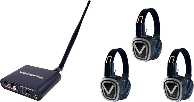 SILDISCOPRO103 Long-Range Silent Disco & Event Package with One Transmitter & Three Over Ear Headphone Receivers, Red, Blue & Green