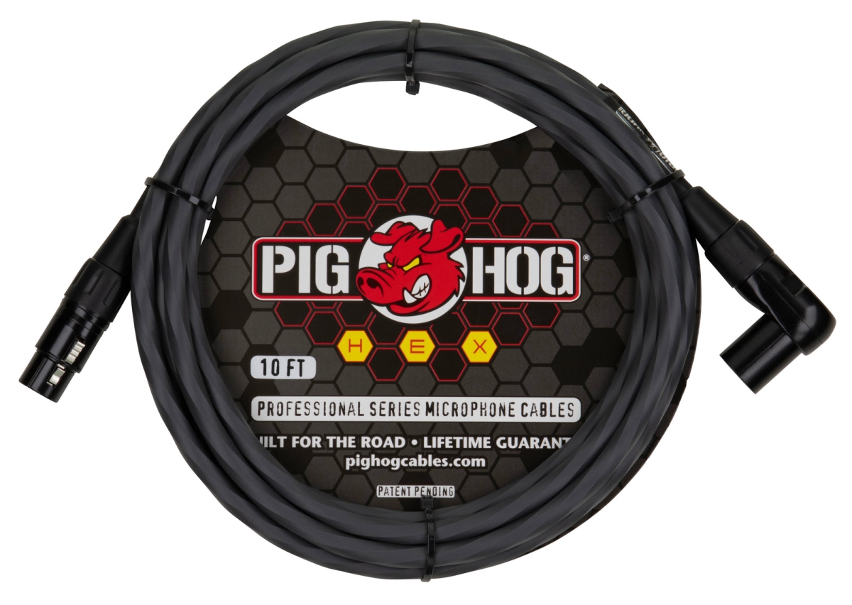 Pig Hog PHMH10GRR Hex Series Right Angle Mic Cable, 10 ft. - Grey