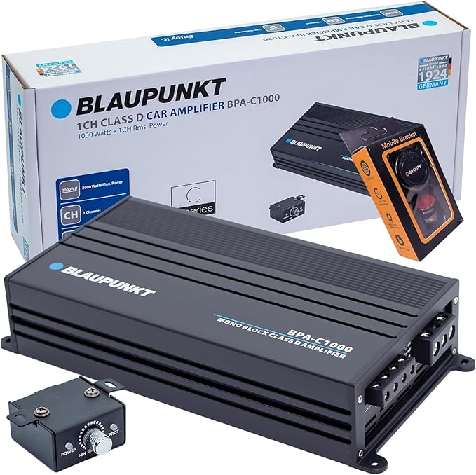 BPA-C1000 C-Series Class D Monoblock Car Audio Amplifier - 1000W RMS x 1 Channel & 2000W Max, Black