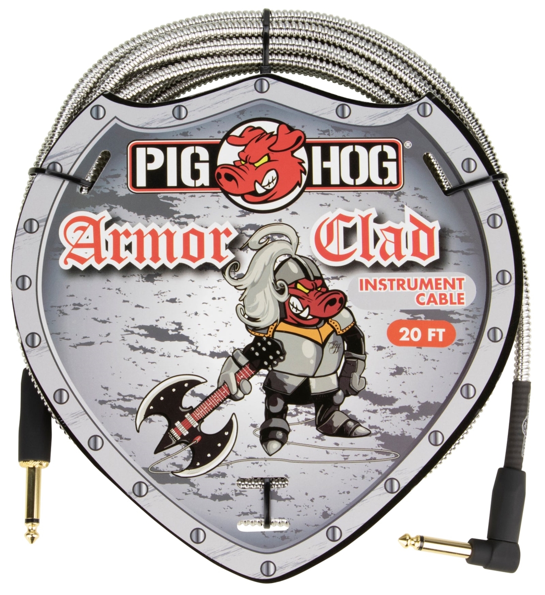 Pig Hog PHAC20R Armor Clad Instrument Cable, 20 ft. Right Angle