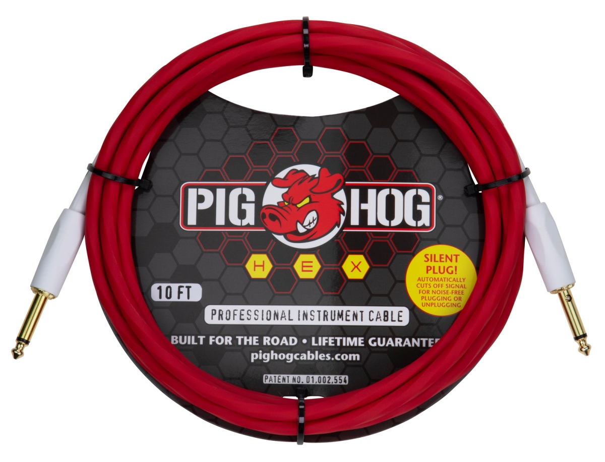 Pig Hog PHSH10CA Hex Series Silent Cable, 10 ft. - Candy Apple Red