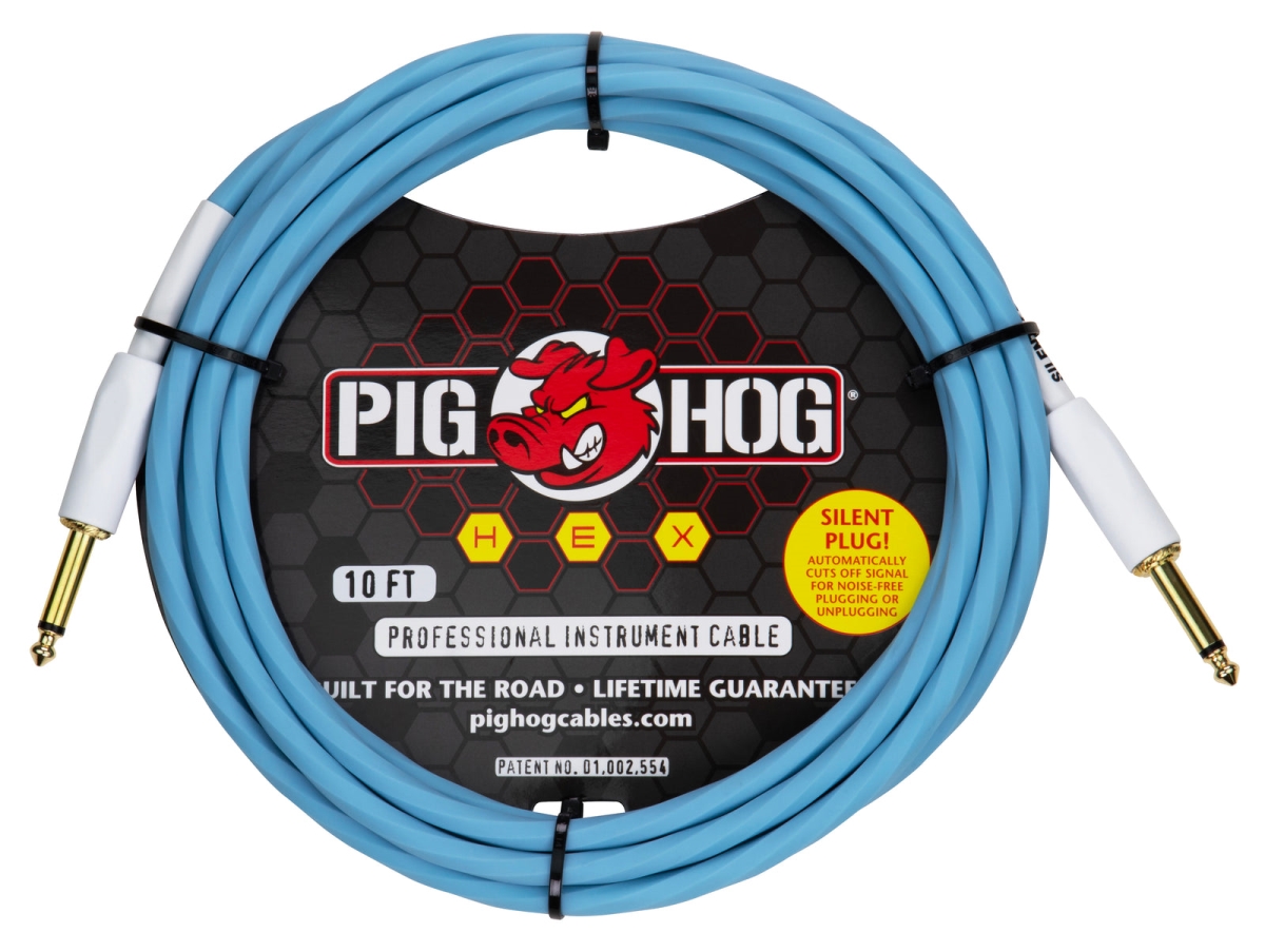 Pig Hog PHSH10DB Hex Series Silent Cable, 10 ft. - Daphne Blue