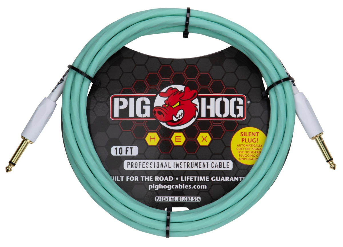 Pig Hog PHSH10SG Hex Series Silent Cable, 10 ft. - Seafoam Green
