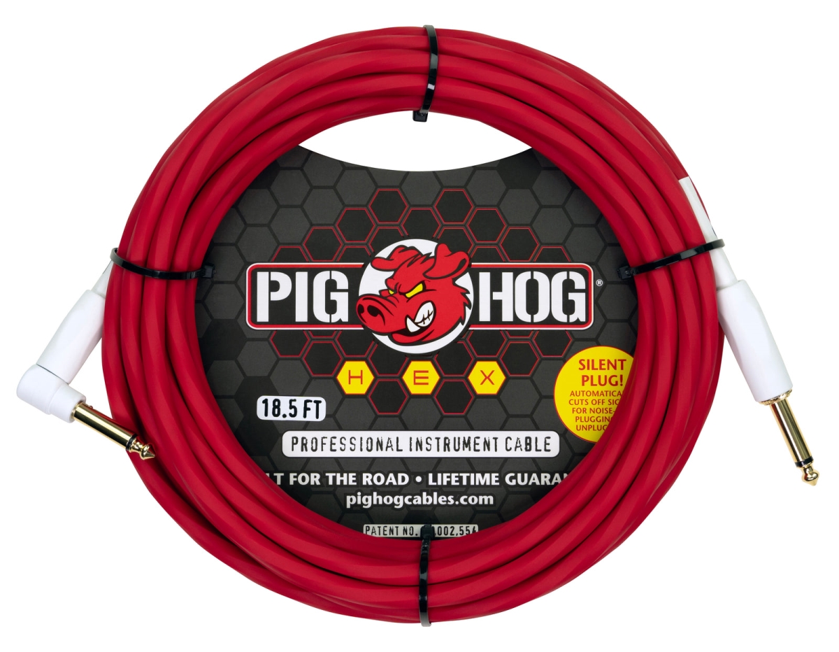 Pig Hog PHSH186CAR Hex Series Silent Cable, 18.6 ft. - Candy Apple Red, Right Angle