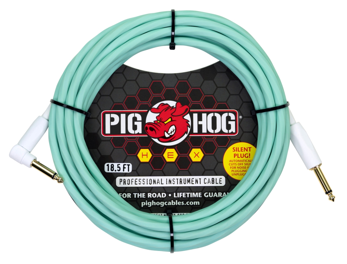 Pig Hog PHSH186SGR Hex Series Silent Cable, 18.6 ft. - Seafoam Green, Right Angle
