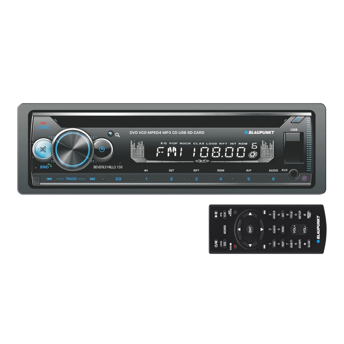 BEVERLYHILLS160 Multimedia Car Stereo - 120W Peak Power, Bluetooth Connectivity