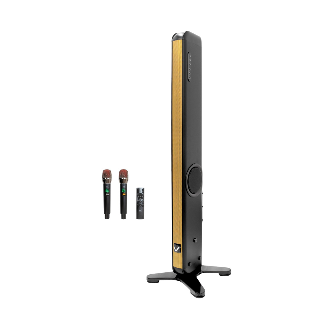 AURA-SINGER 100W Six Speaker Tower Karaoke System with 2 Pro Wireless Microphones for Smart TV & Phone or Tablet