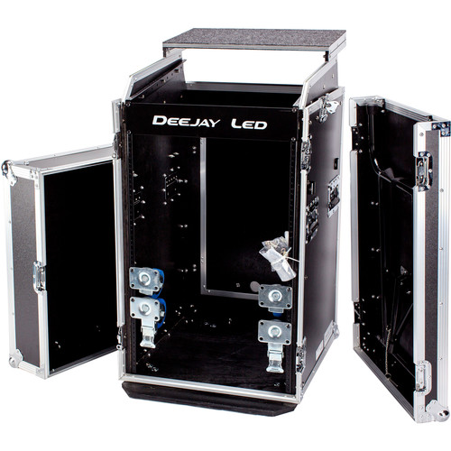 YCS  Fly Drive Case 11u Space Universal Slant Mixer Rack & 16u Space Vertical Rack System with Caster Board & One Side Table - Laptop Shelf