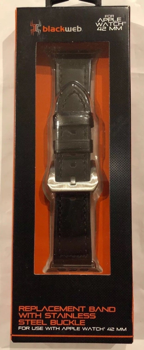 44 mm Blackweb Replacement Apple Watch Band Leather - Black