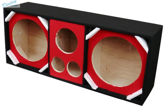 Picture of Deejay LED D12T2H1RED 12 in. Two Woofers Plus Two Tweeters & One Horn Empty Chuchera Speaker Enclosure&#44; Red
