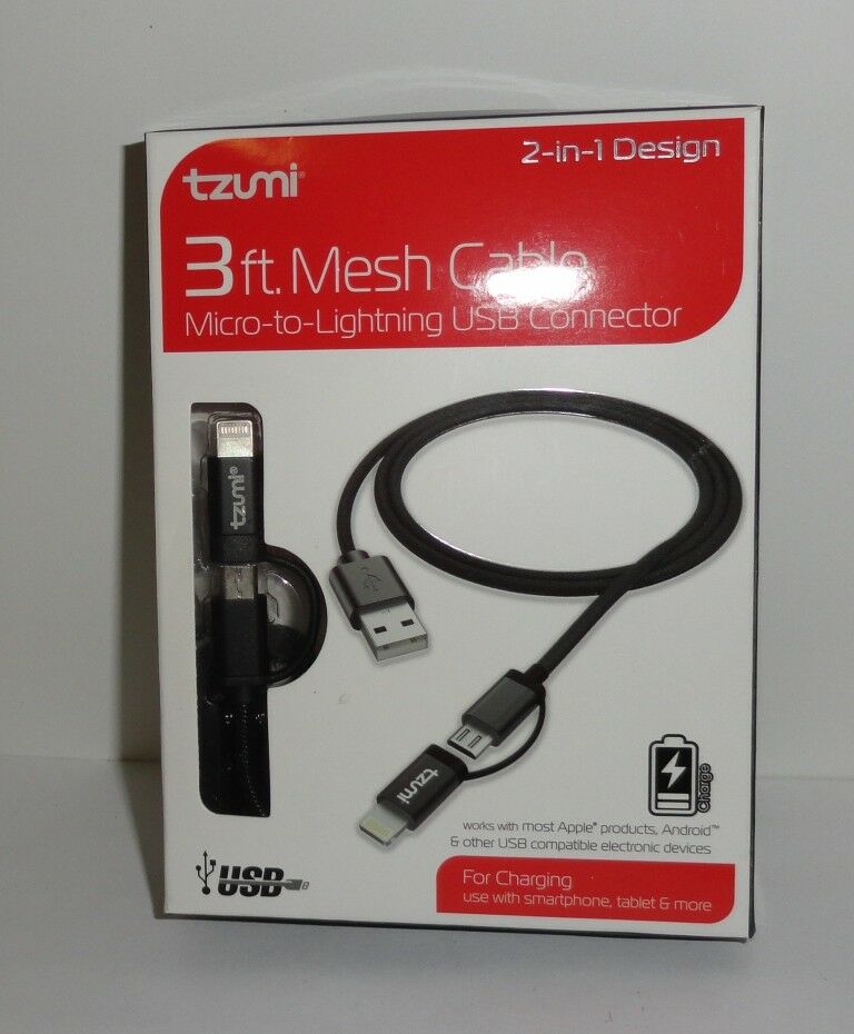 Picture of Tzumi 4605NR 2 In 1 Mesh Cable Micro to Lightning USB Connector