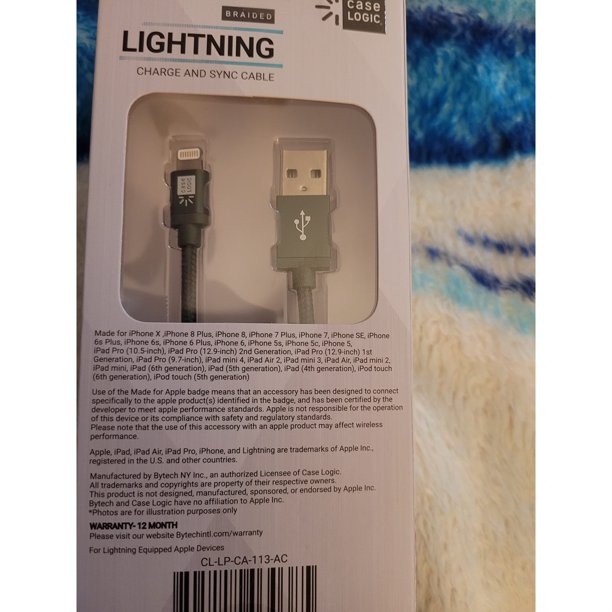 Picture of Bytech CLLPCA113AC 10 in. MFi Fabric Lightning Cable