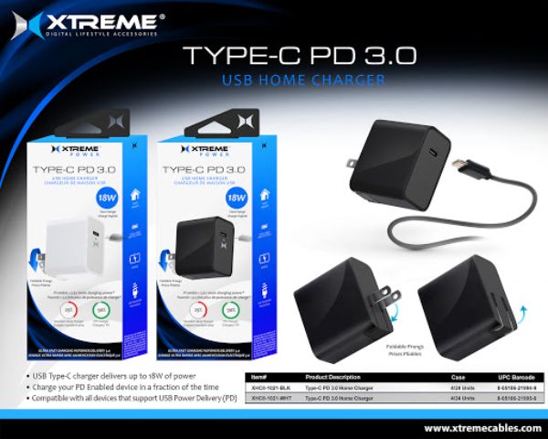 Picture of Xtreme XHC81021WHT Type-C PD 3.0,USB Home Charger, White