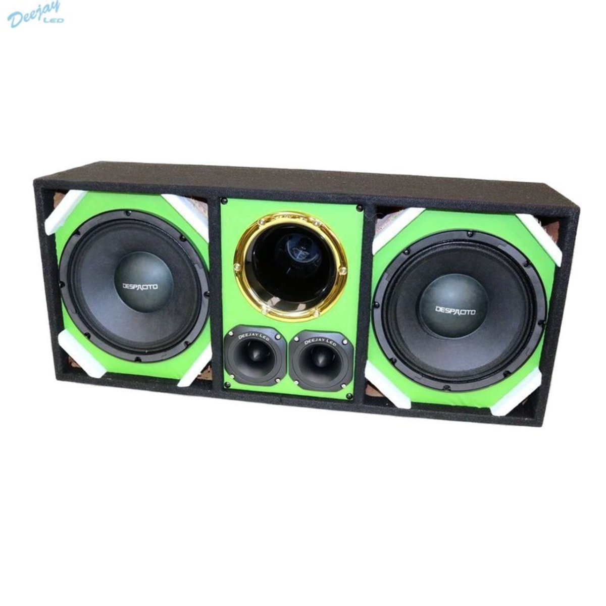 Picture of Deejay LED TBH10GREEN Two Despacito Heavy Duty 10 in. Woofers One Horn with Two Bullet Tweeters&#44; Green