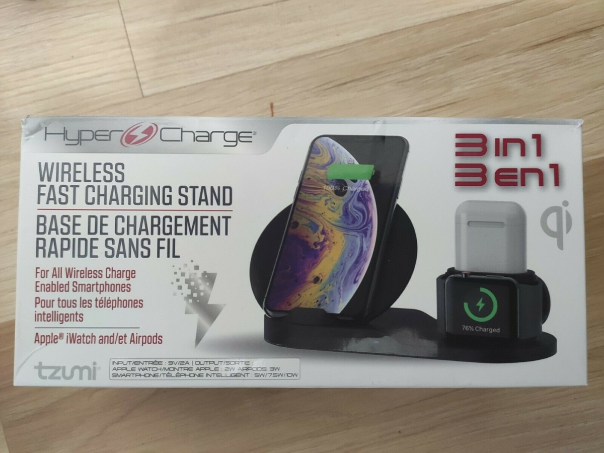 7074 3-in-1 Qi Wireless Fast Charging Station, Black