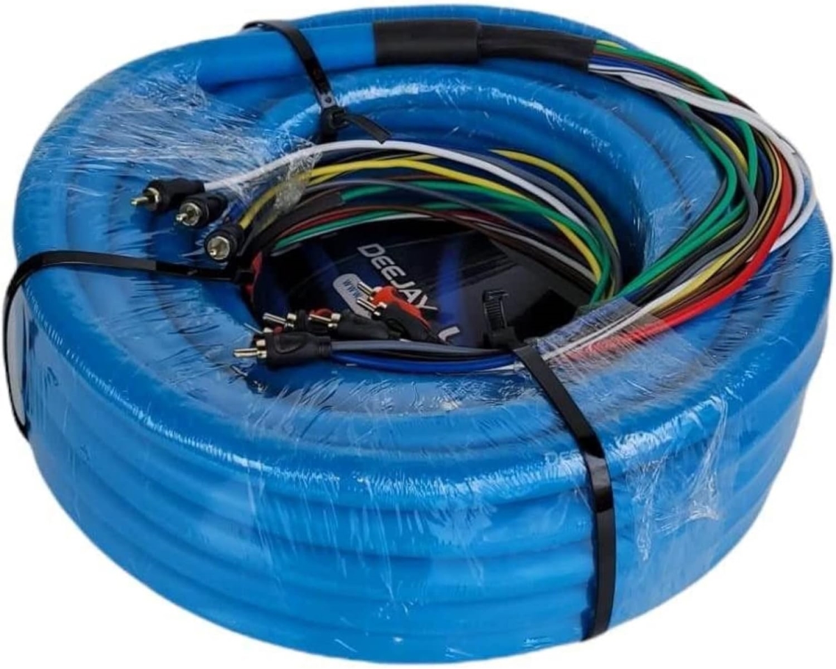 52-Foot Multi-Amp Accessory Cable 10 RCA Shielded Cables Plus Three Power BLUE OUTER JACKET