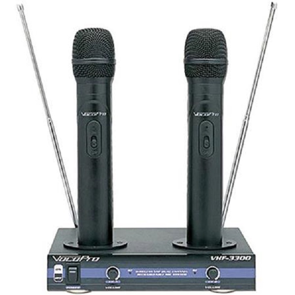 Picture of Vocopro VHF33002 2 Channel VHF Rechargeable Wireless Microphone, Black
