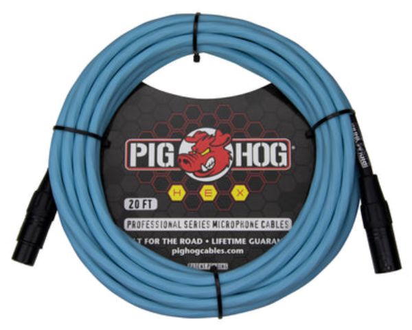 Pig Hog PHMH20DB 20 ft. Hex Series Microphone Cable, Daphne Blue