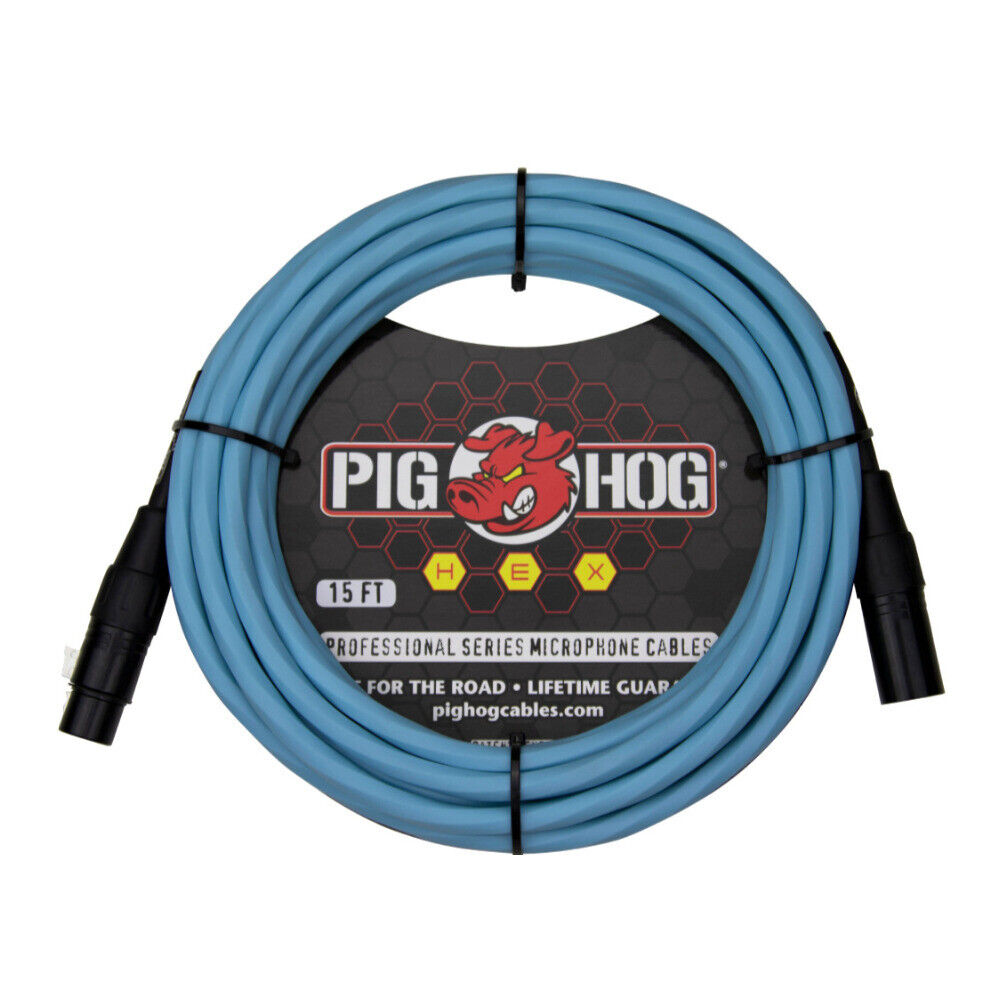 Pig Hog  15 ft. Hex Series Microphone Cable, Daphne Blue