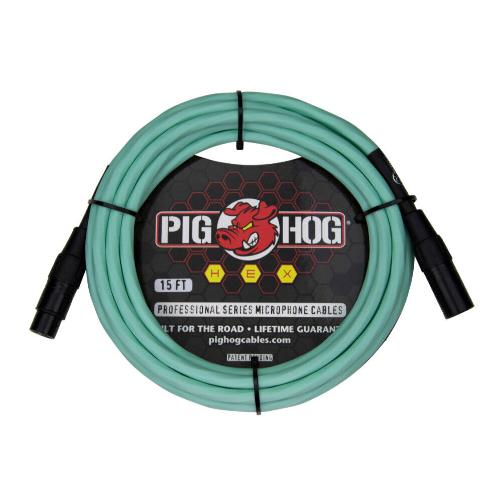 Pig Hog PHMH15SG 15 ft. Hex Series Microphone Cable, Seafoam Green