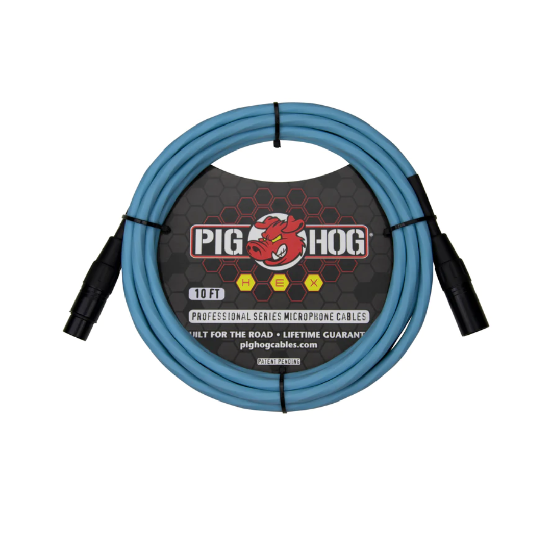 Pig Hog PHMH10DB 10 ft. Hex Series Microphone Cable, Daphne Blue