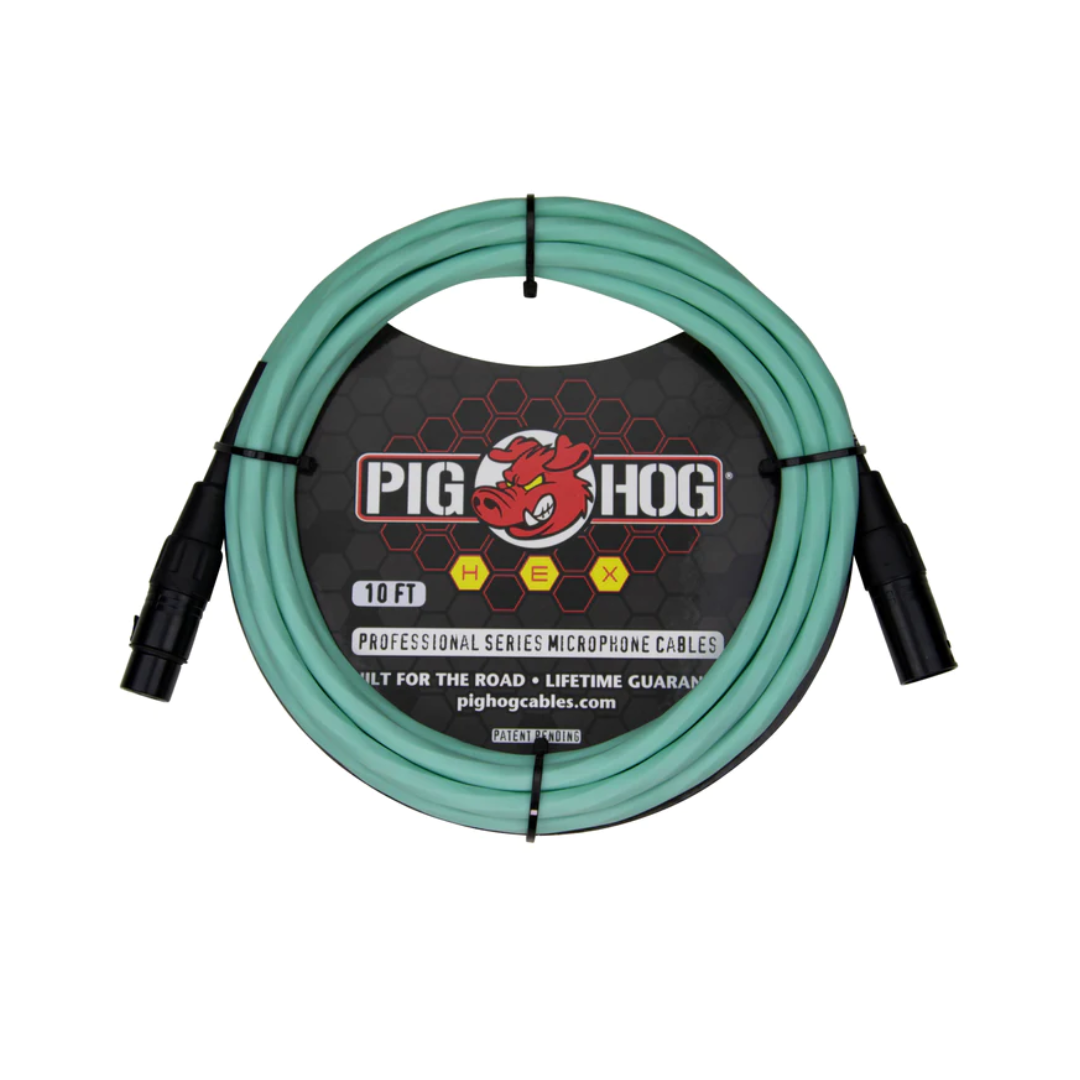 Pig Hog  10 ft. Hex Series Microphone Cable, Seafoam Green