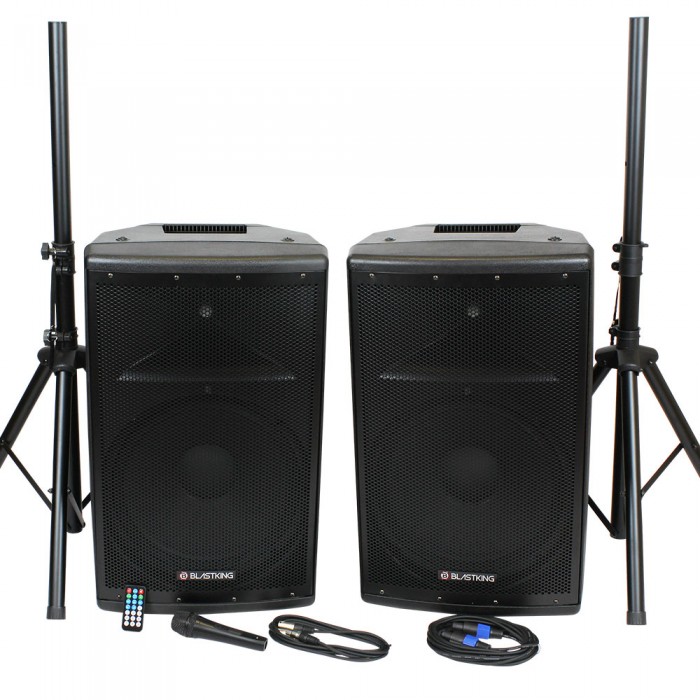 15 in. 1000W Active & Passive Speaker Box System with Mic & Stand, Black