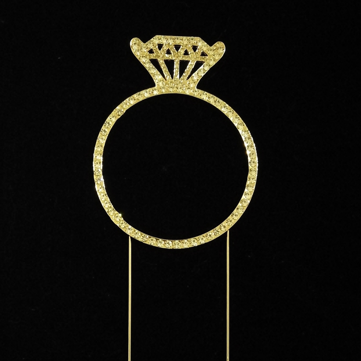 Single Diamond Ring Rhinestone Cake Topper - Gold