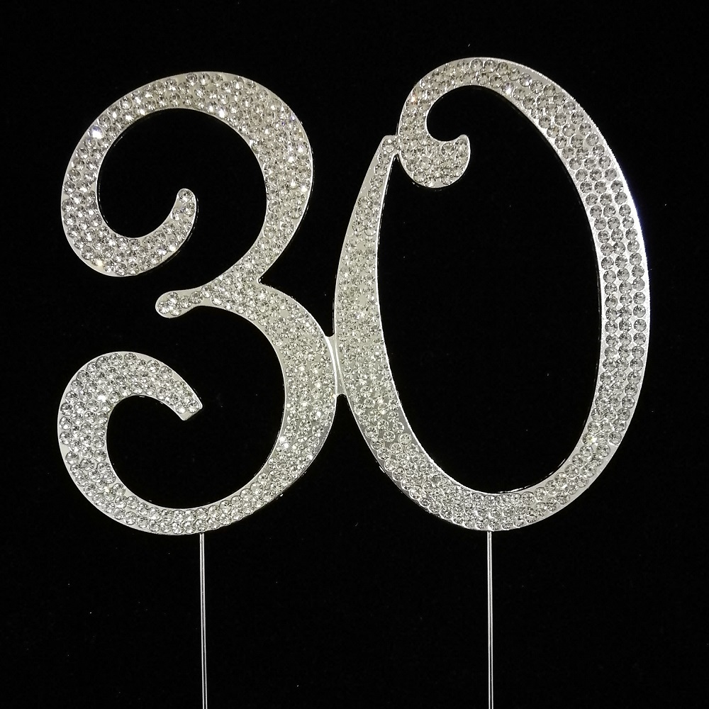30th Rhinestone Cake Topper - Silver