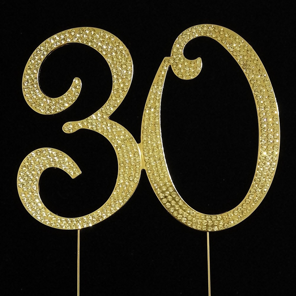 30th Rhinestone Cake Topper - Gold