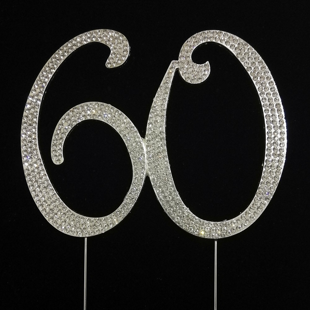 60th Rhinestone Cake Topper - Silver