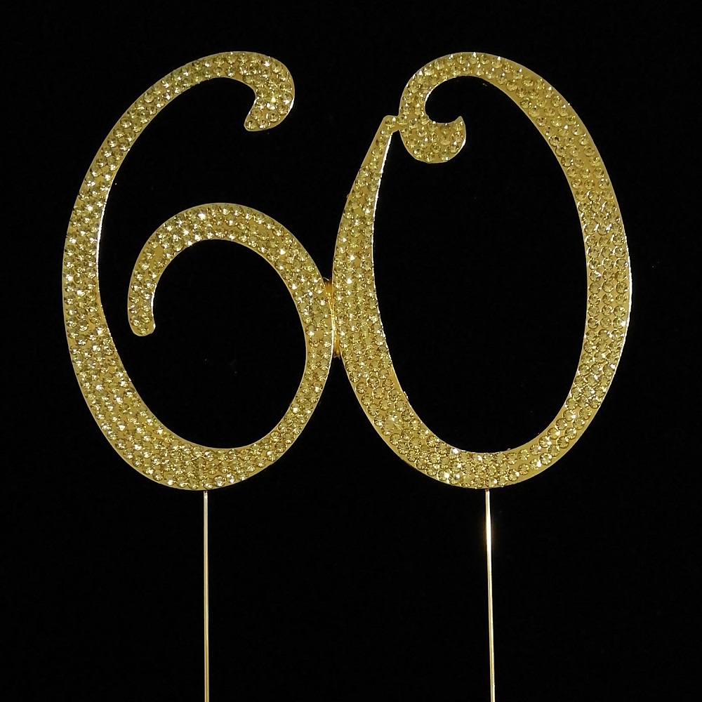 60th Rhinestone Cake Topper - Gold