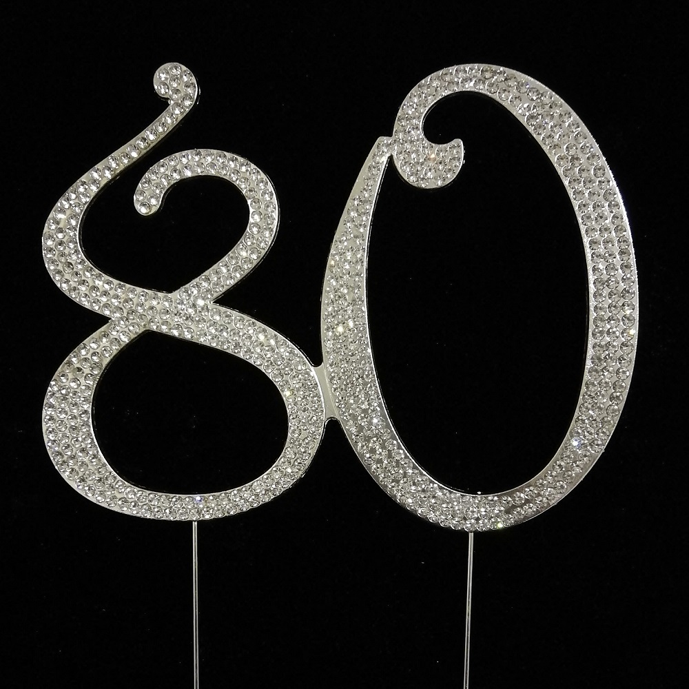 80th Rhinestone Cake Topper - Silver