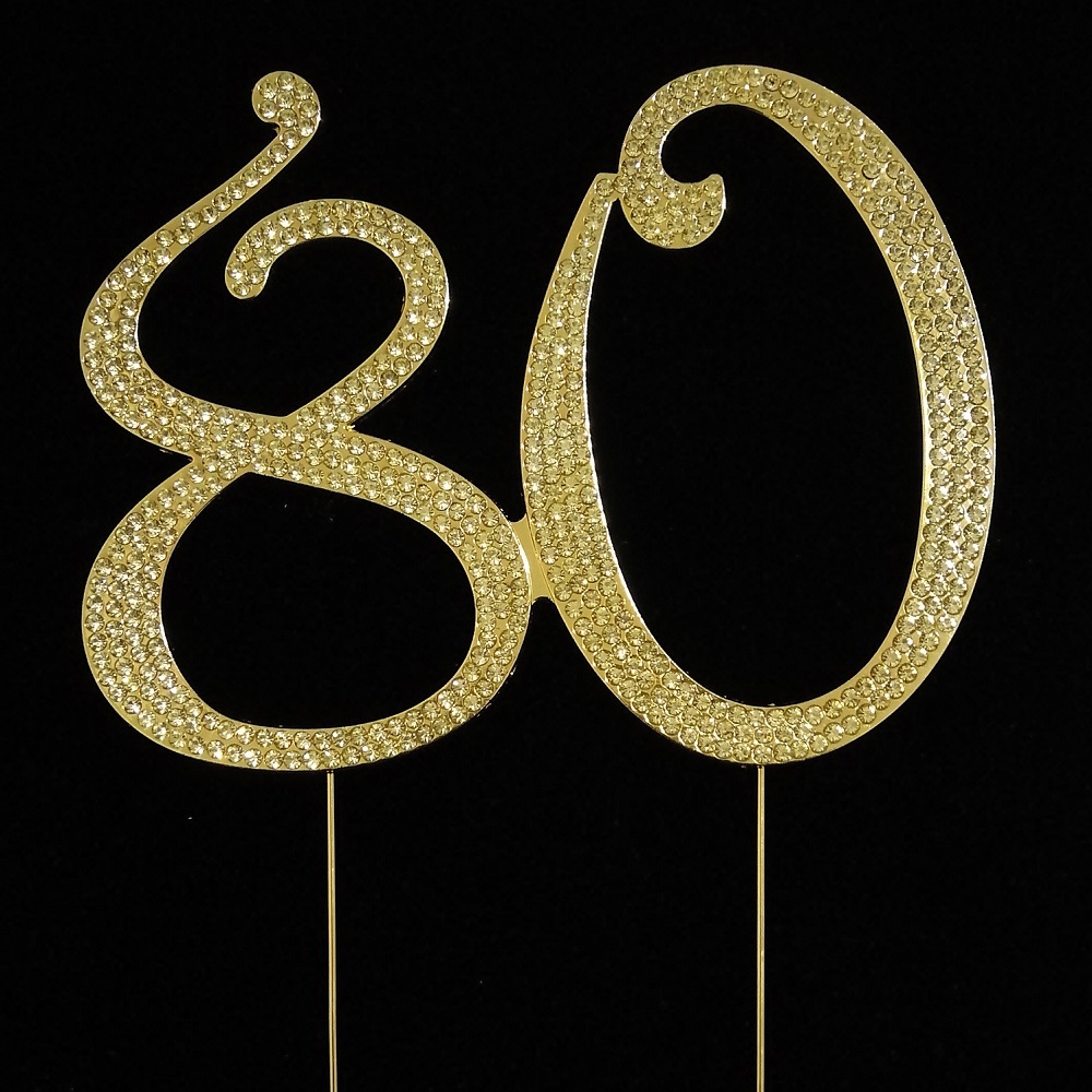 80th Rhinestone Cake Topper - Gold