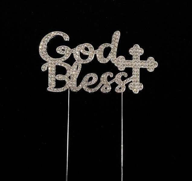 God Bless Rhinestone Cake Toppers - Silver