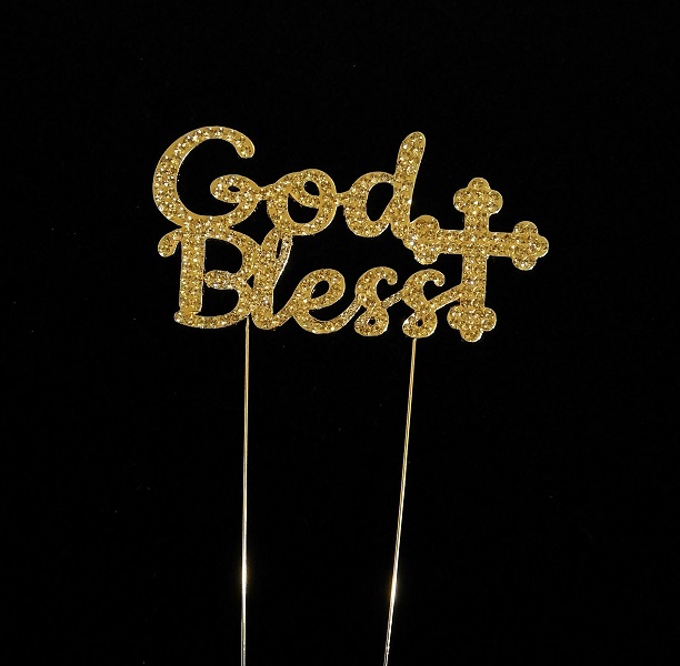 God Bless Rhinestone Cake Toppers - Gold