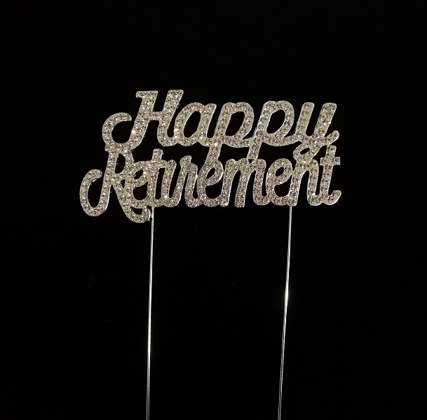 Happy Retirement Rhinestone Cake Toppers - Silver