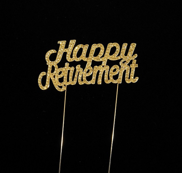 Happy Retirement Rhinestone Cake Toppers - Gold