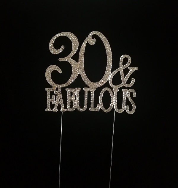 30 Fabulous Rhinestone Monogram Cake Topper - Silver